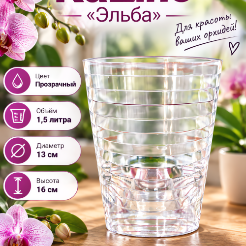 Кашпо Эльба объём 1,5 л . Цвет прозрачный.